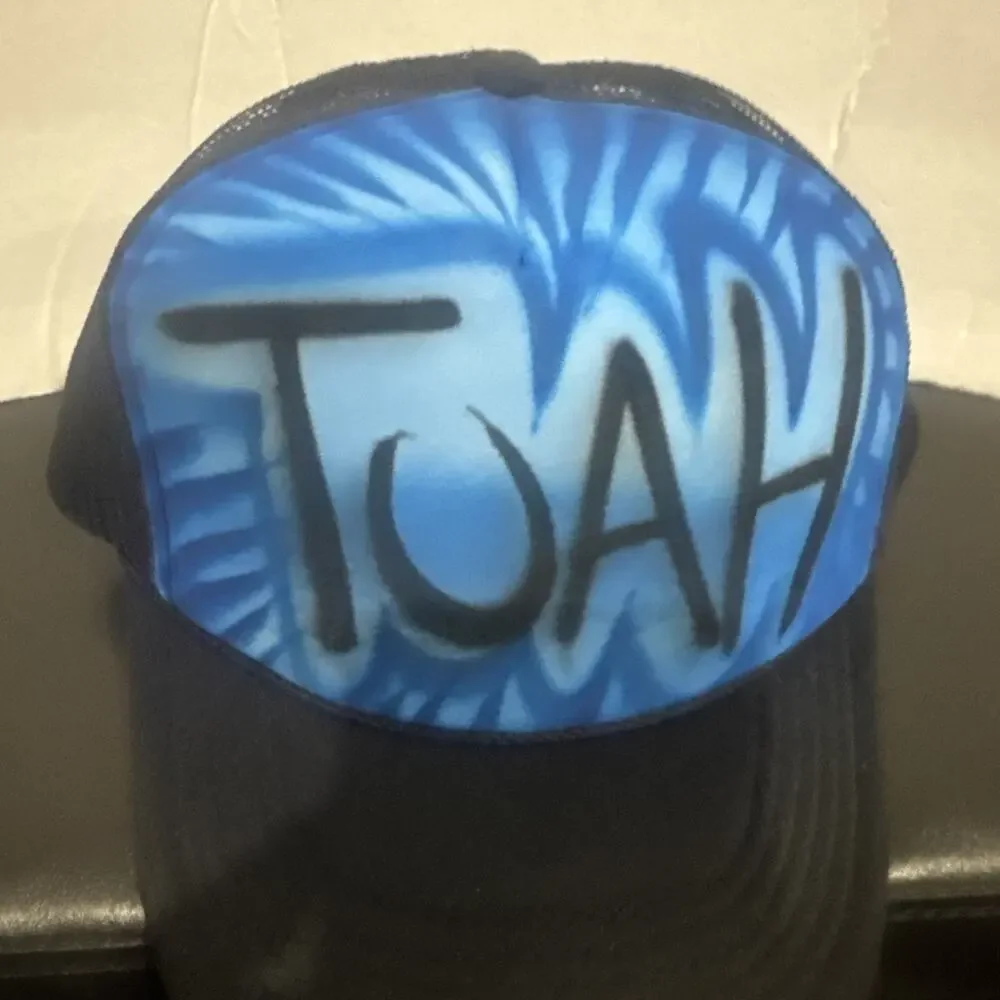 TUAH Airbrushed Trucker Hat Blue Mesh Snapback Custom Viral Meme Cap Adult